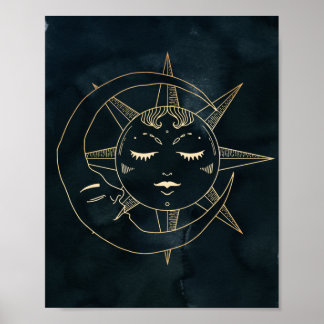 Zodiak, Astrologi, Poster Måne Sol Stars