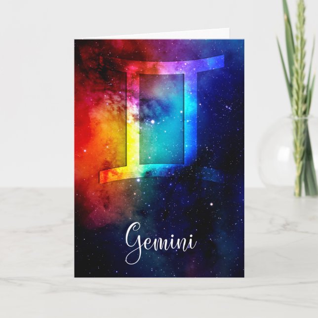 Zodiak: Gemini Rainbow Space Kort (Framsida)