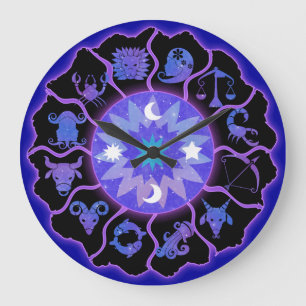 Zodiak hjulväggurklocka i blå och svart stor klocka