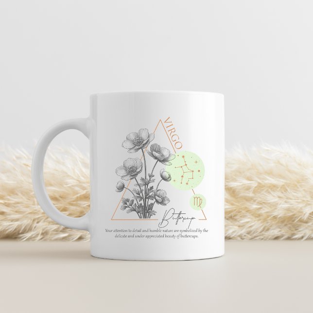Zodiak Jungfrun Smörblomma Konstellation Astrologi Kaffemugg (Virgo Astrology Mug Floral Buttercup Zodiac Birthday Gift)