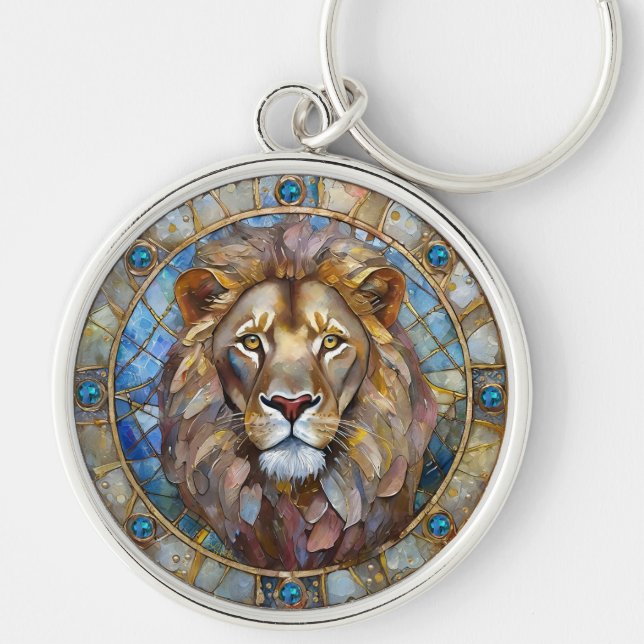 Zodiak - Lejonet Lejonet Rund Silverfärgad Nyckelring (Framsidan)