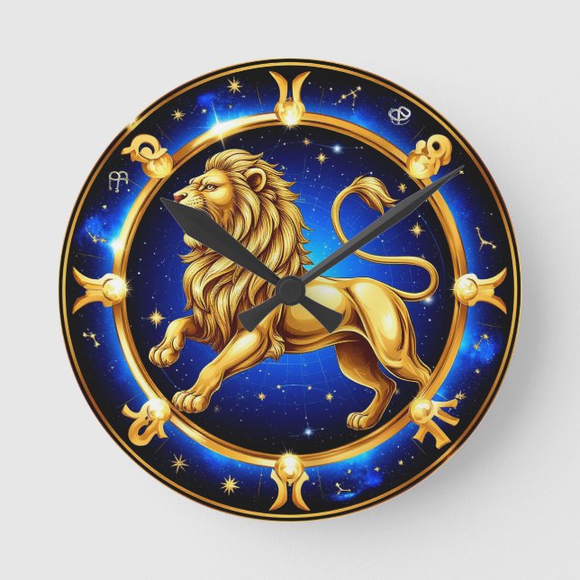 Zodiak Leo-emblem Rund Klocka (Framsida)