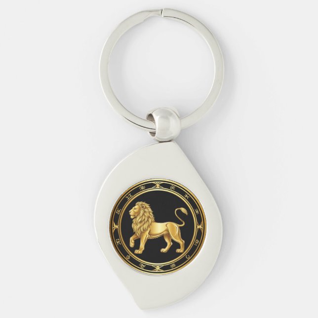 Zodiak Leo-emblem Swirl Silverfärgad Nyckelring (Framsidan)