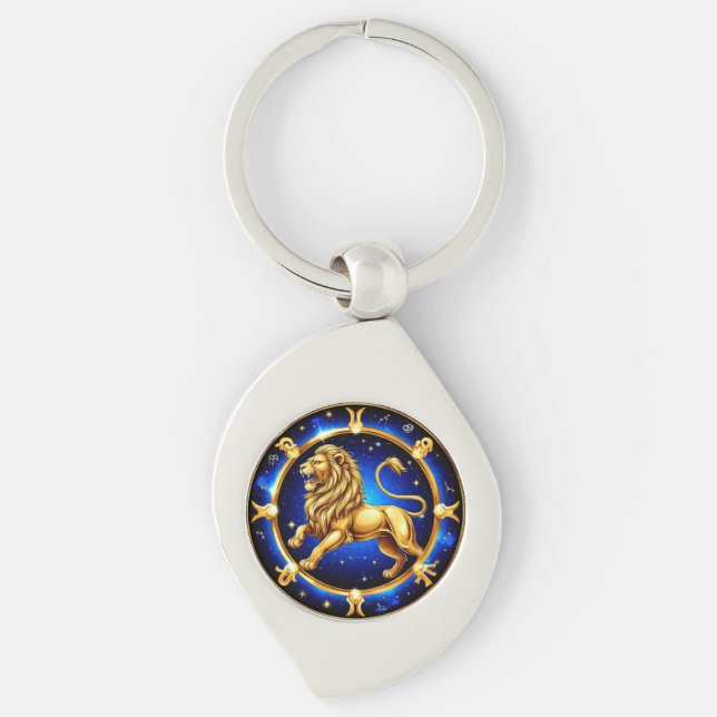 Zodiak Leo-emblem Swirl Silverfärgad Nyckelring (Framsidan)