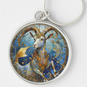 Zodiak - Stenbocken havsgeten Rund Silverfärgad Nyckelring