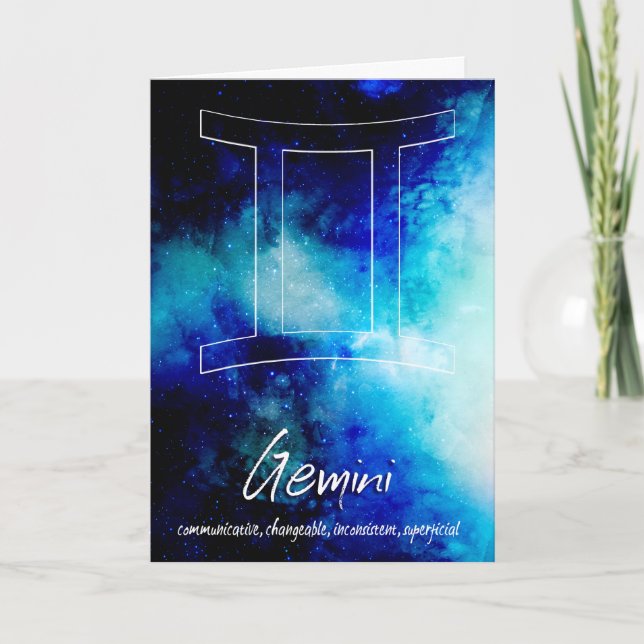 Zodiak: Tvillingarnas egenskaper Kort (Framsida)