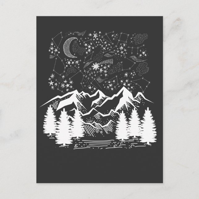 Zodiakala stjärnbilder natt stjärnor berg vykort (Framsida)