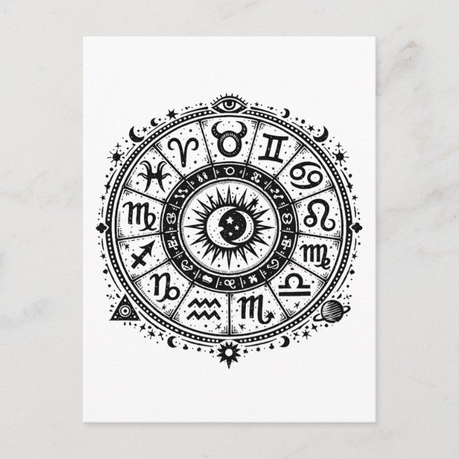 Zodiakens Arkana — De Tolv Tecknen av BurnsInHell Vykort (Framsida)
