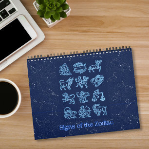 Zodiakens tecken på mörkblå kalender