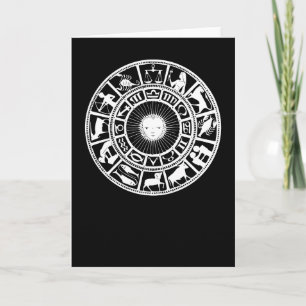 Zodiakhjul med sol och astrologiska symboler kort