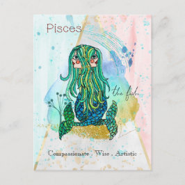 Zodiakskyltar Pisces Visical Girl Symbolic Fish Vykort