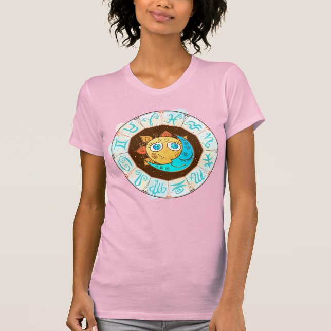 Zodiaksymboler med Sol Måne Doodles T Shirt (Framsida)