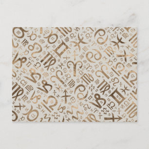 Zodiaksymbolspecialtecken pastel guld vykort