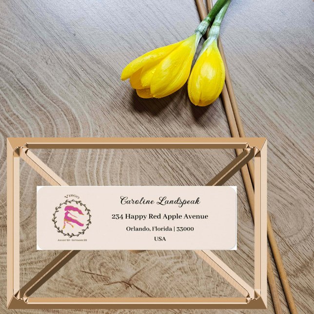 Zodiaktecken guld Våg, Embossed Blommigt Adress Returadress Etikett (Skapare uppladdad)