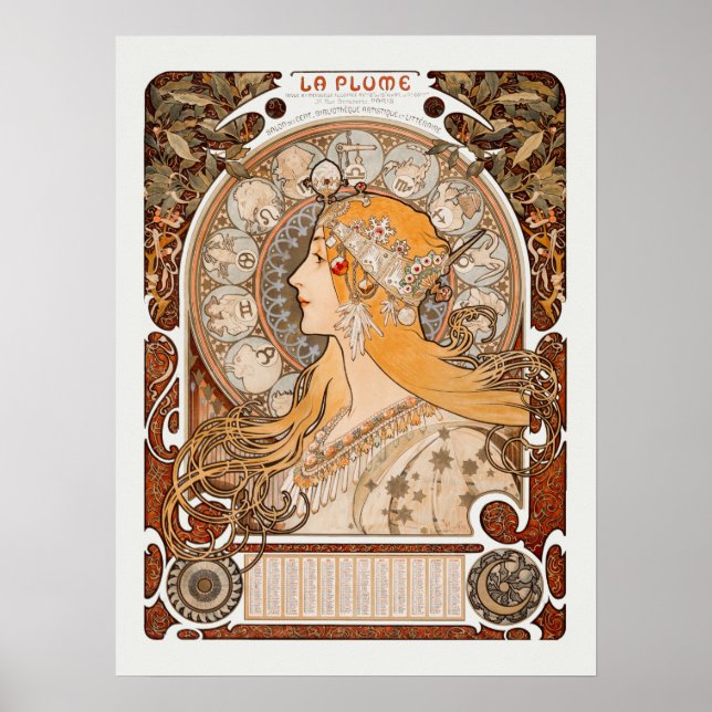 Zodiaque eller La Plume Alphonse Mucha Art nouveau Poster (Framsidan)