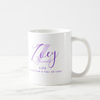 Zoey namn betydelse monogram Z lila Kaffemugg