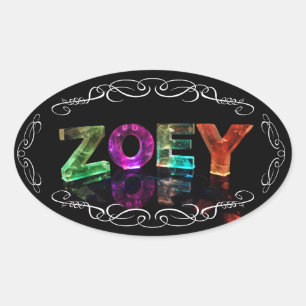 Zoey - Namn Zoey in 3D Ljus (foto) Ovalt Klistermärke