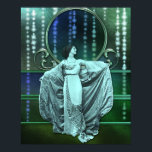 Zohara: Art Deco Woman i Aqua & Grönt Poster<br><div class="desc">Zohara in opera gown och jackar. Hennes jacka är silke-klädd brocade,  hennes klänning är silke,  lätt broderad med metalltrådar. Hon står mot en bakgrund av färgstarkt glödande silke med strängar av mousserande stjärnor och regnbåge i ett metalliskt ram.</div>