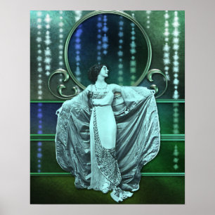 Zohara: Art Deco Woman i Aqua & Grönt Poster