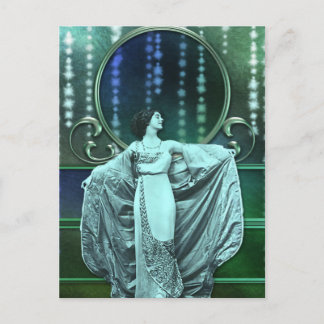 ZOHARA: Art Deco Woman i Aqua och Grönt Vykort