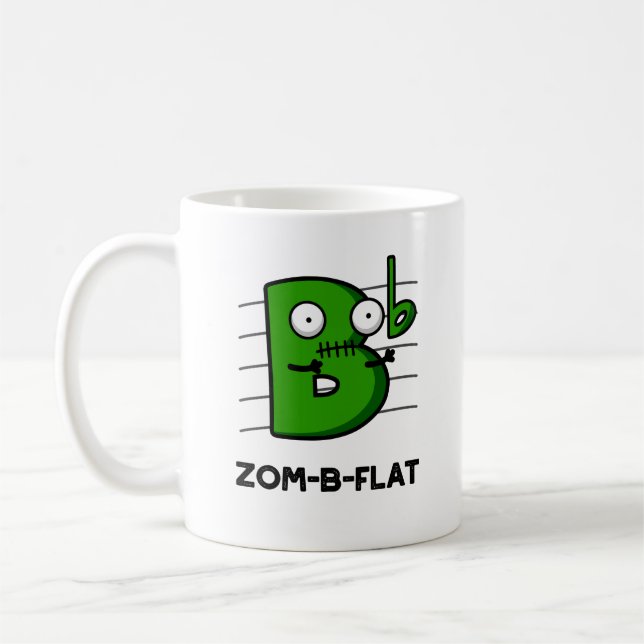 Zom-B-Flat Funny Halloween Zombie Music Pun Kaffemugg (Vänster)