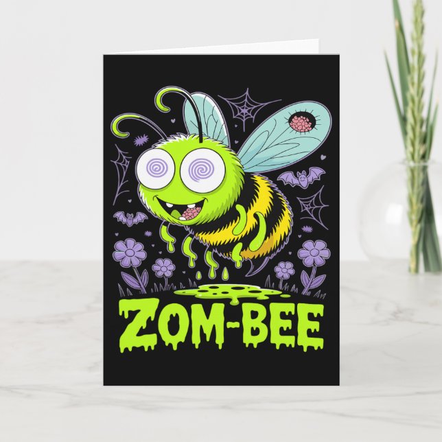 Zom-bee Cute Zombie Bee Funny Halloween Tee Kort (Framsida)