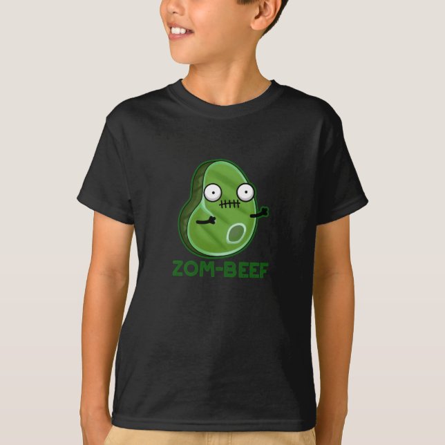 Zom-beef Funny Zombie Kött Pun Mörk BG T Shirt (Framsida)