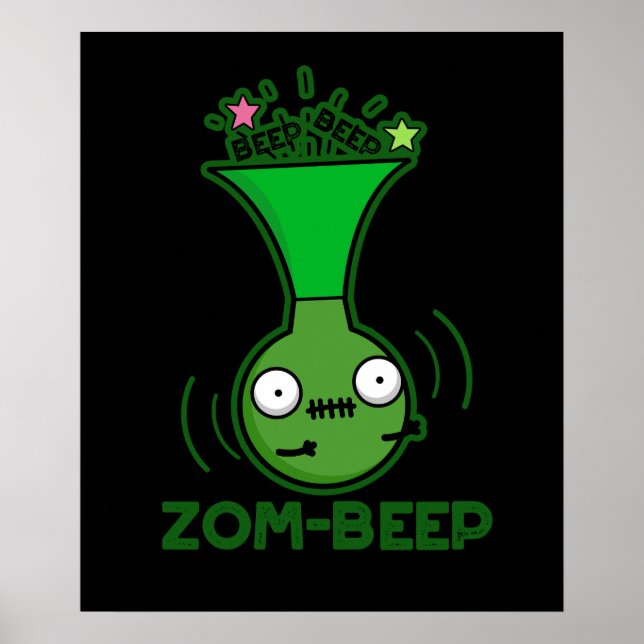 Zom-beep Funny Zombie Honker Pun Mörk BG Poster (Framsidan)