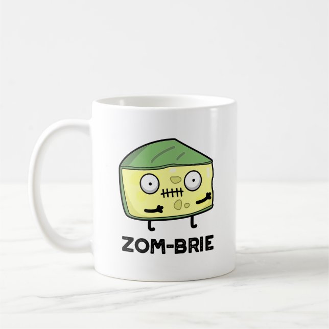 Zom-brie Funny Halloween Zombie Brie Cheese Pun Kaffemugg (Vänster)