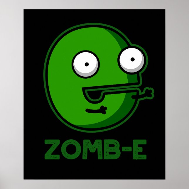 Zom-E Funny Zombie Alphabet E Pun Mörk BG Poster (Framsidan)