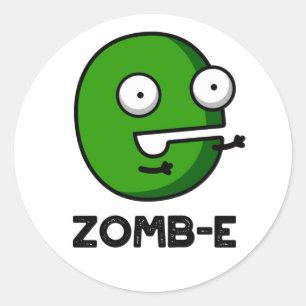 Zomb-E Funny Halloween Zombie Alphabet Pun Runt Klistermärke