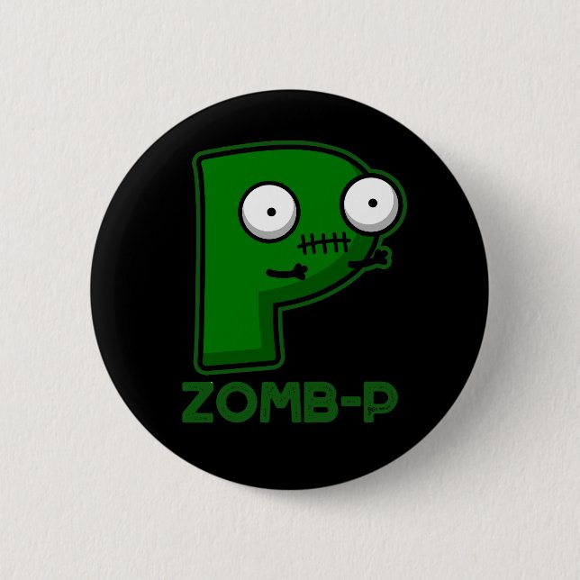 Zomb-P Funny Halloween Zombie Alphabet Pun Mörk BG Knapp (Framsida)