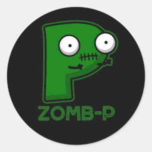 Zomb-P Funny Halloween Zombie Alphabet Pun Mörk BG Runt Klistermärke