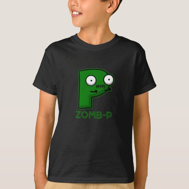 Zomb-P Funny Halloween Zombie Alphabet Pun Mörk BG T Shirt (Framsida)