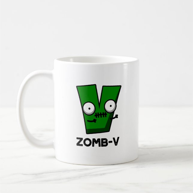 Zomb-V Funny Halloween Zombie Alphabet V Pun Kaffemugg (Vänster)