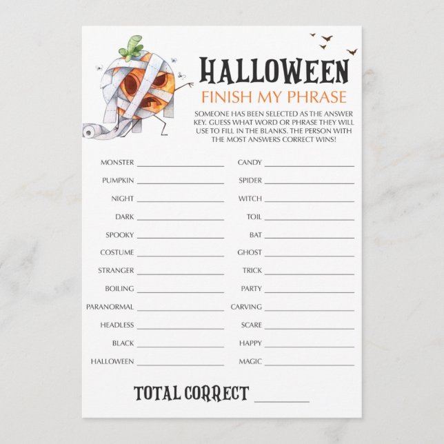 Zombi Pumpkin Halloween Avslutar mitt frasspel (Framsida)