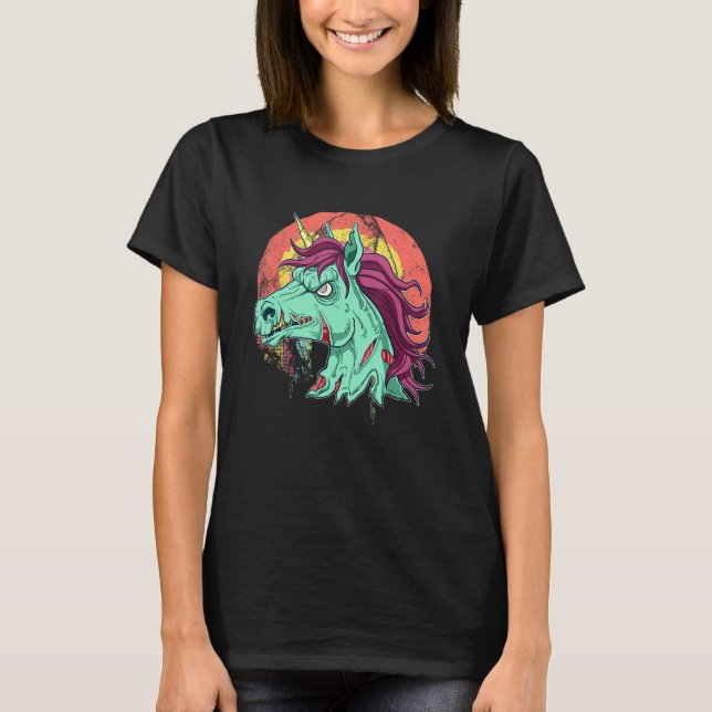 Zombicorn Zombie Unicorn Odöda Scary Halloween T Shirt (Framsida)