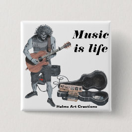 Zombie Acoustic Guitar Musician Fantasy Art Button Knapp
