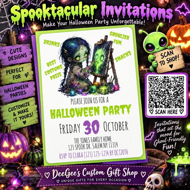Zombie & Alien Halloween-fest Invitationer Inbjudningar (Skapare uppladdad)