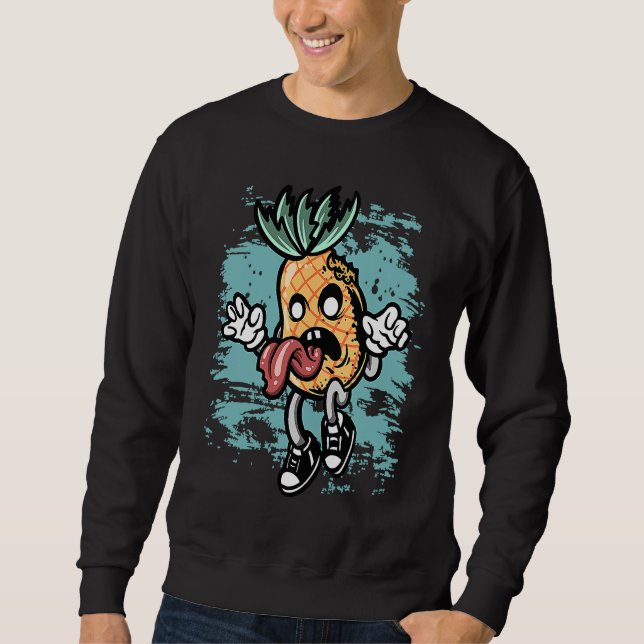 Zombie Ananas Grafisk Zombie Halloween Kostym Lång Ärmad Tröja (Framsida)