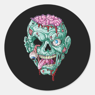 Zombie Ansikte Brain Halloween Boys Manar Women Gi Runt Klistermärke