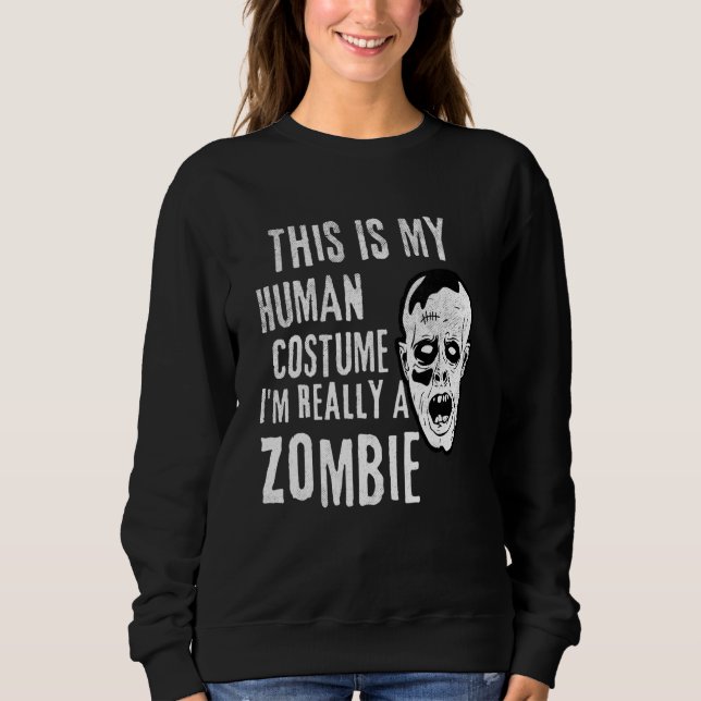Zombie-ansikte Lätt Halloween-kostym T Shirt (Framsida)