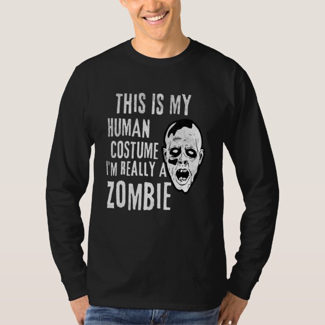 Zombie-ansikte Lätt Halloween-kostym T Shirt (Framsida)