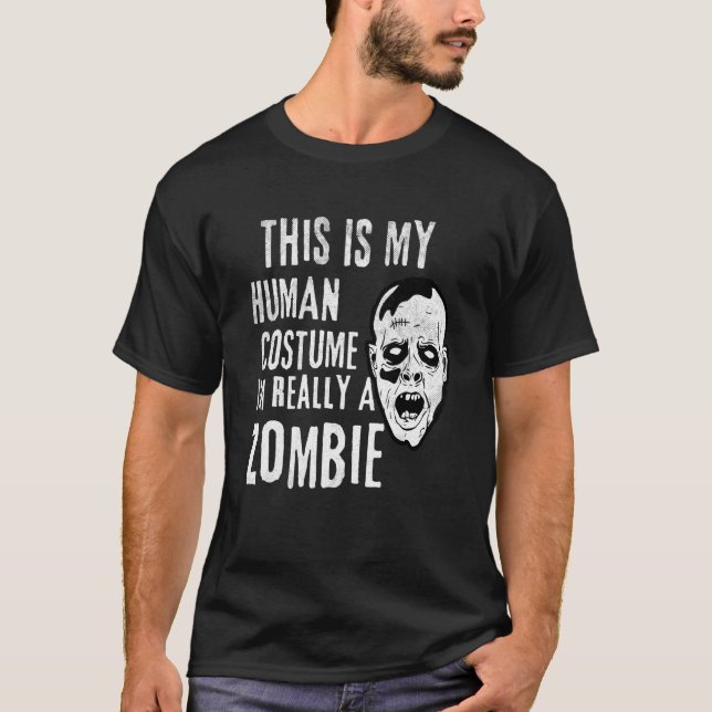 Zombie-ansikte Lätt Halloween-kostym T Shirt (Framsida)