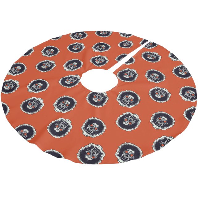 Zombie Ansikte på Orange Julgransmatta Borstad Polyester (Vinklad)