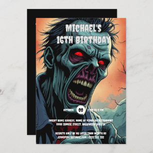 Zombie ansikte tecknad konst monsterpooki vuxnor inbjudningar