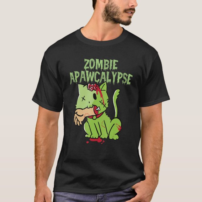Zombie Apawcalypse Cute Kitten Zombie Zombie Cat T Shirt (Framsida)