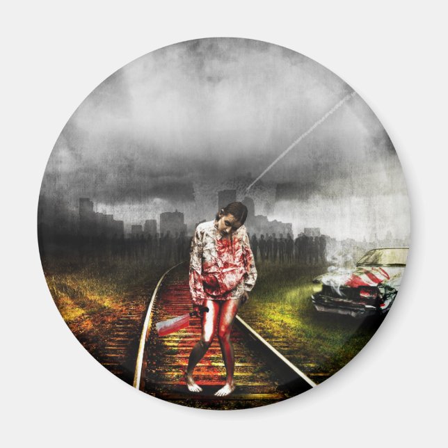 Zombie apocalypse artistisk illustration magnet (Framsidan)