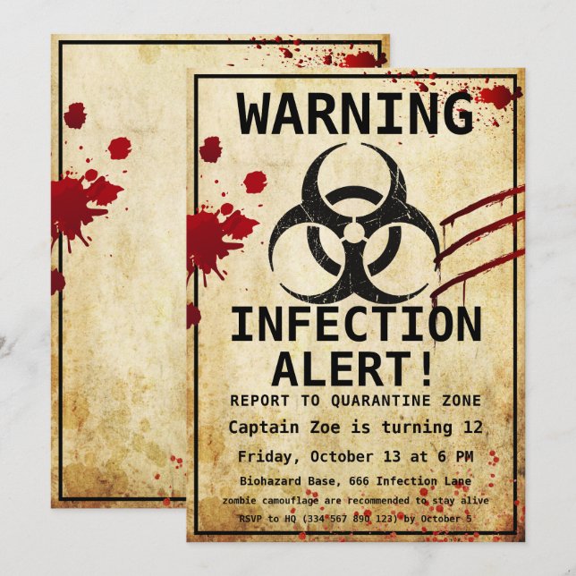 Zombie Apocalypse Birthday | Halloween Biohazard Inbjudningar (Fram/baksida)