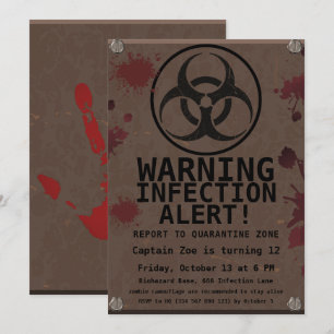 Zombie Apocalypse Birthday Halloween Biohazard Inbjudningar
